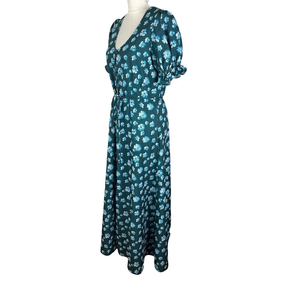 Outerknown Kira Maxi Button Up Dress Green Blue Floral Puff Sleeve Size Medium - Picture 4 of 8